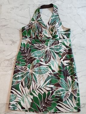 Jones New York Green and White Tropical Halter Dress